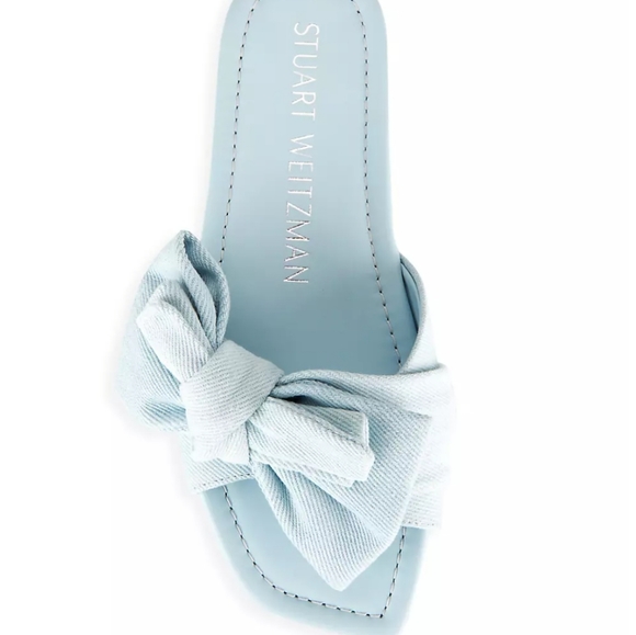 Stuart Weitzman Loveknot Denim Flats Sandals - Picture 1 of 9